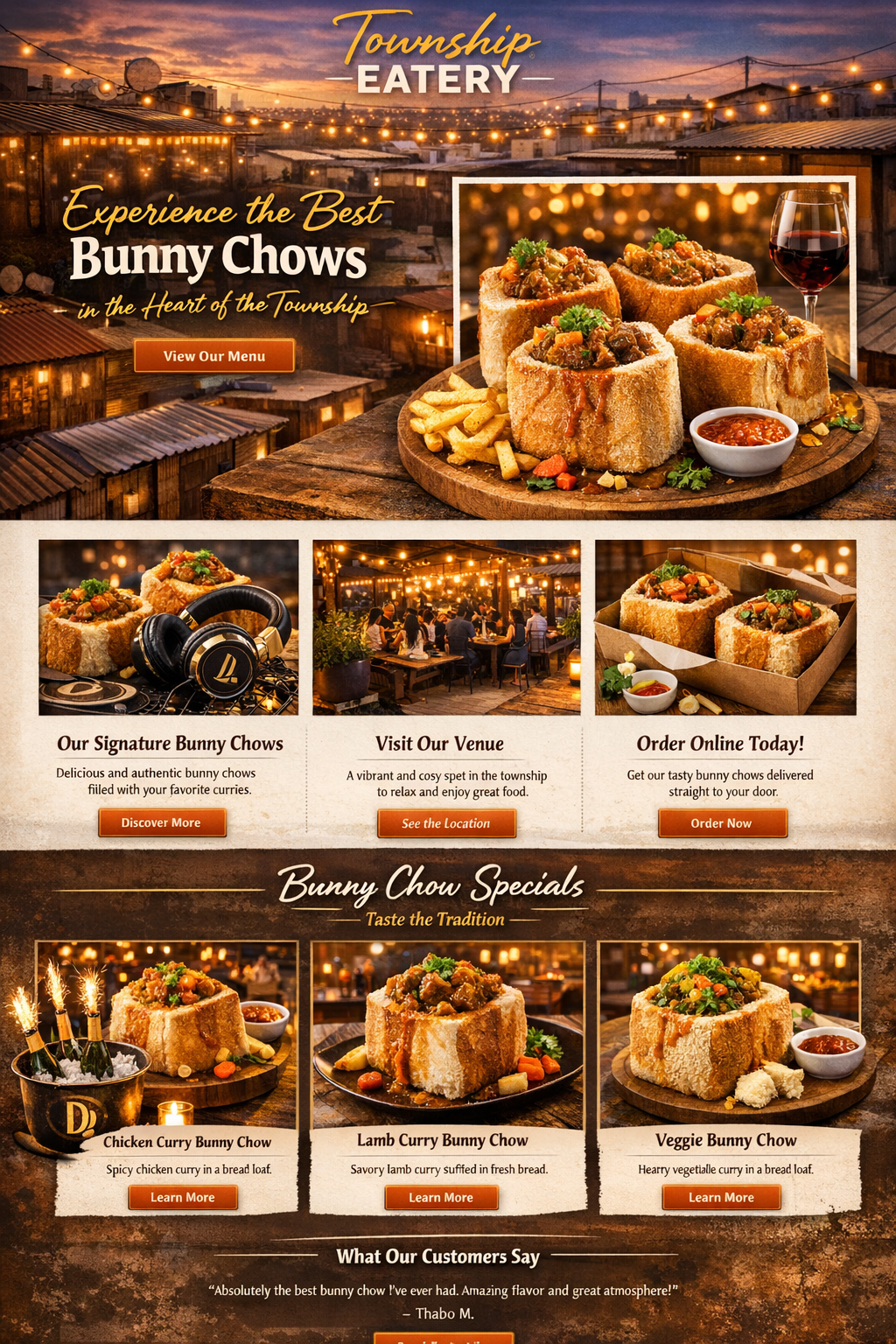 Township food eatery serving plated local dishes in a warm setting